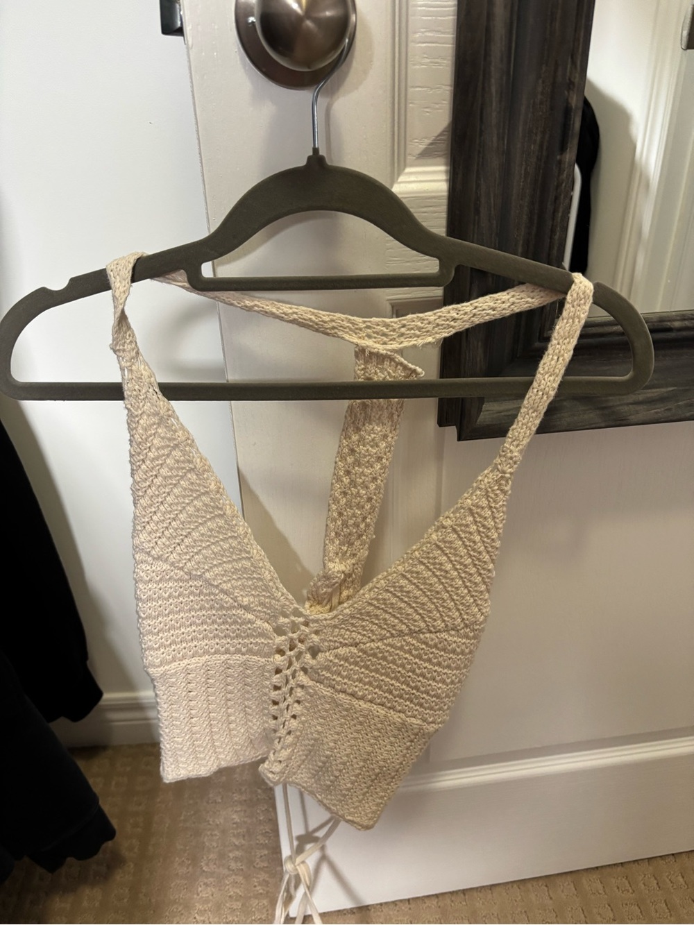 American Eagle X The Summer I Turned Pretty, Cream Crochet Halter Crop Top